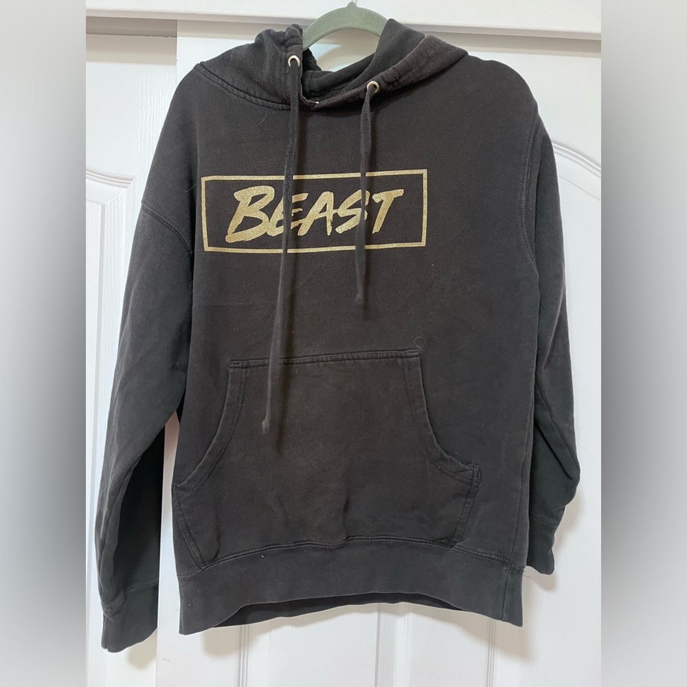 Mr. Beast Black Hoodie with Gold 'Beast' Logo - Medium